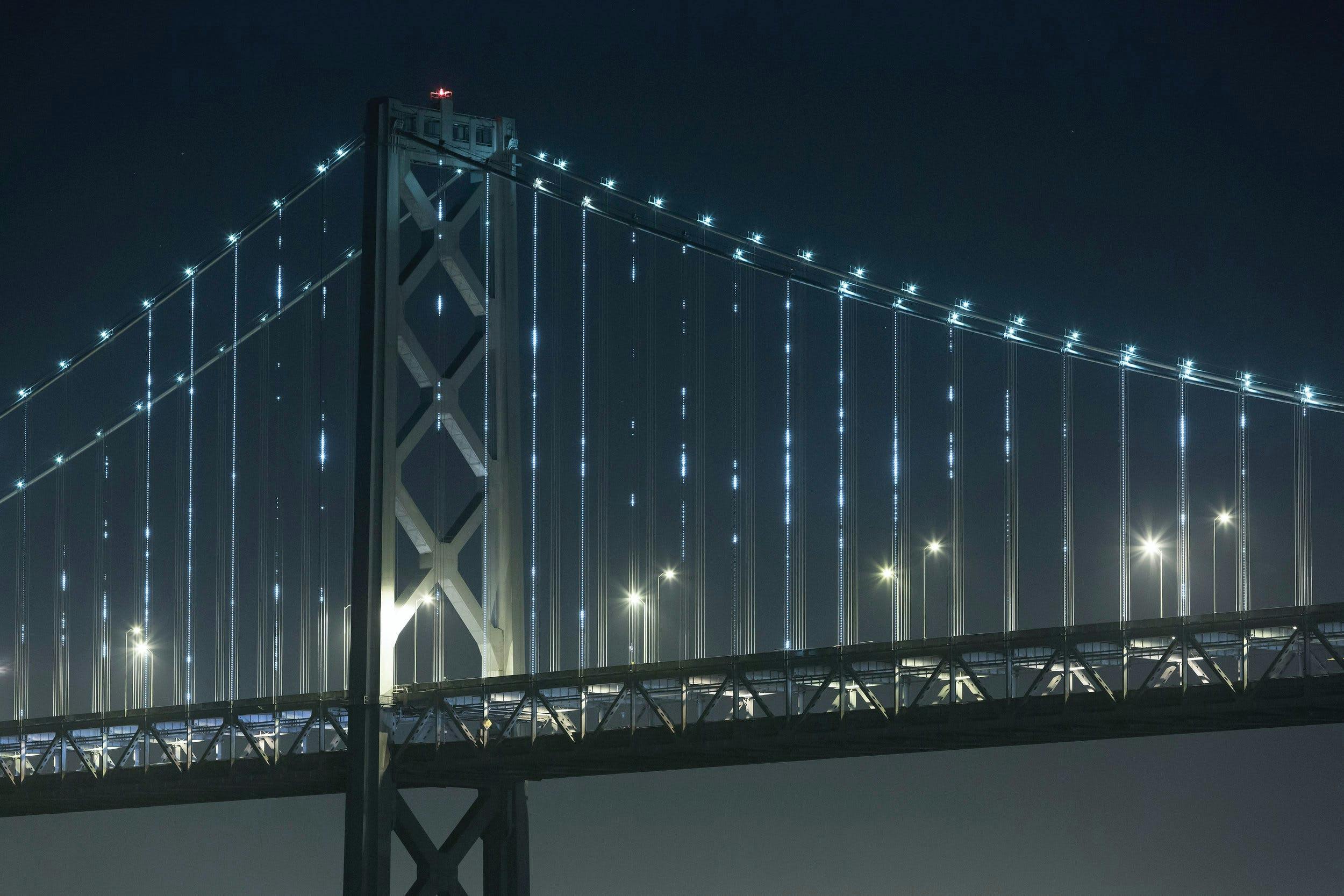 leo villareal the bay lights bridge building metropolis urban city town suspension bridge