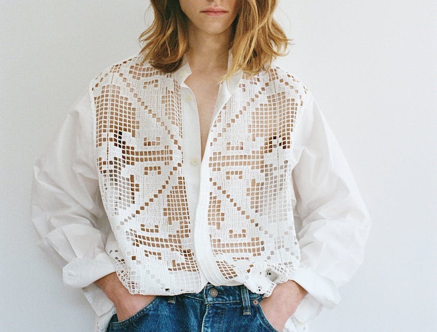 clothing apparel sleeve long sleeve blouse female person pants home decor woman