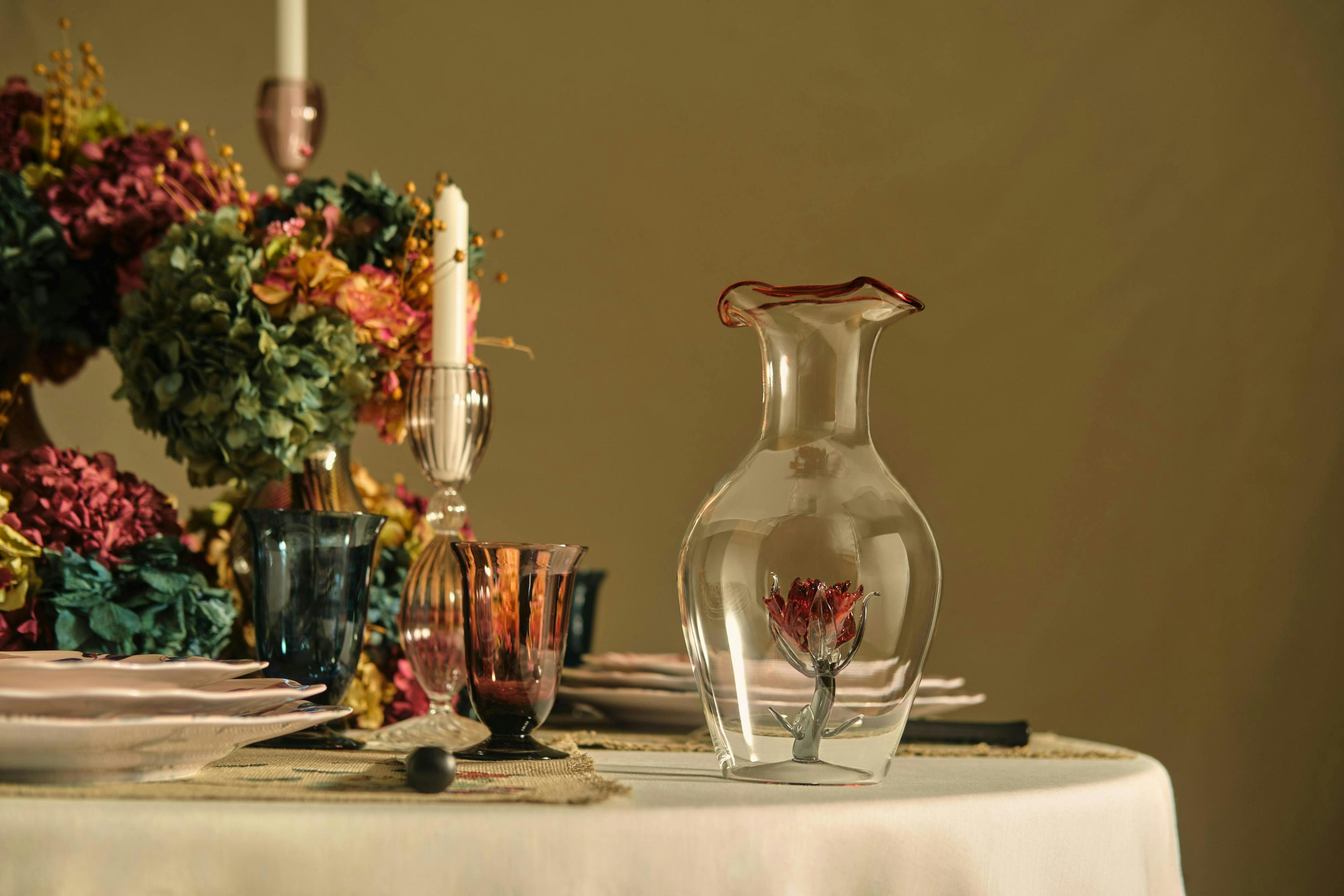 glass goblet pottery dining table table furniture vase jar home decor